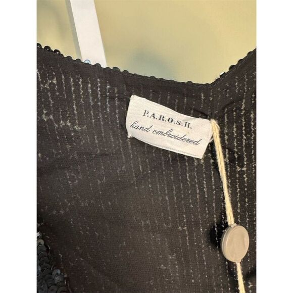 P.A.R.O.S.H. NWT Goody Sequin Cocktail Dress   w/Velvet Belt in Black Size S - Picture 7 of 11